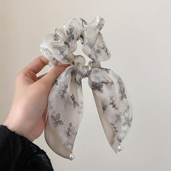 Vintage Bow Mesh Hair Tie Scrunchie Ponytail Holder Elastic Headwear