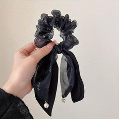 Vintage Bow Mesh Hair Tie Scrunchie Ponytail Holder Elastic Headwear