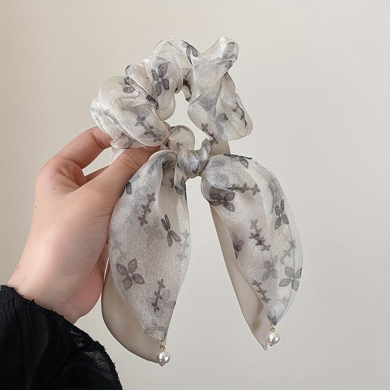 Vintage Bow Mesh Hair Tie Scrunchie Ponytail Holder Elastic Headwear