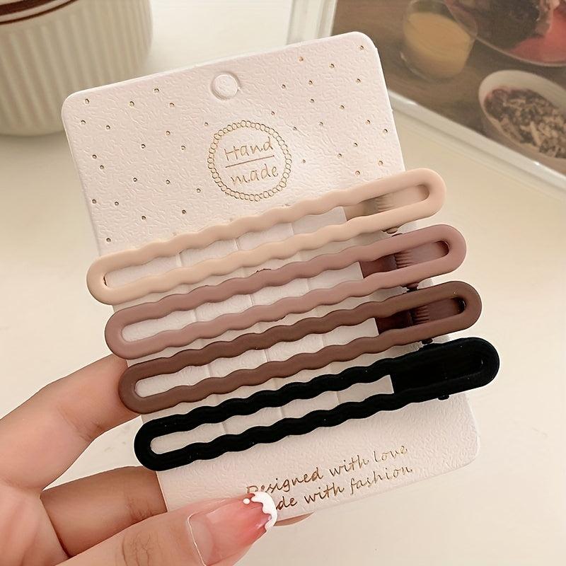 4pcs Brown Frosted Hair Clip Non-slip Side Clip Female Head Accessories