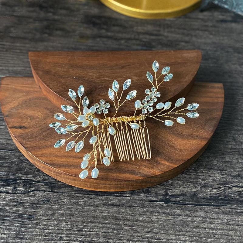 Silvery and Golden Bridal Hair Comb Floral Wedding Clip