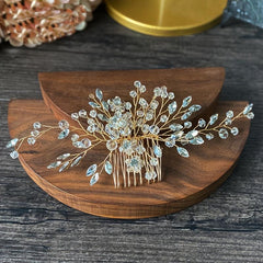 Silvery and Golden Bridal Hair Comb Floral Wedding Clip
