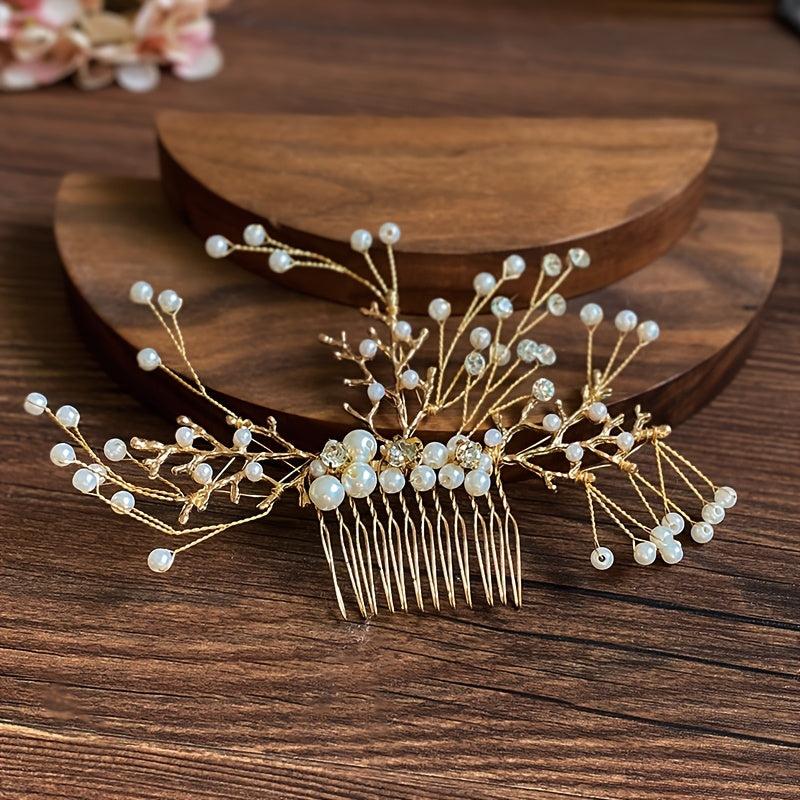Silvery and Golden Bridal Hair Comb Floral Wedding Clip