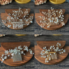 Silvery and Golden Bridal Hair Comb Floral Wedding Clip