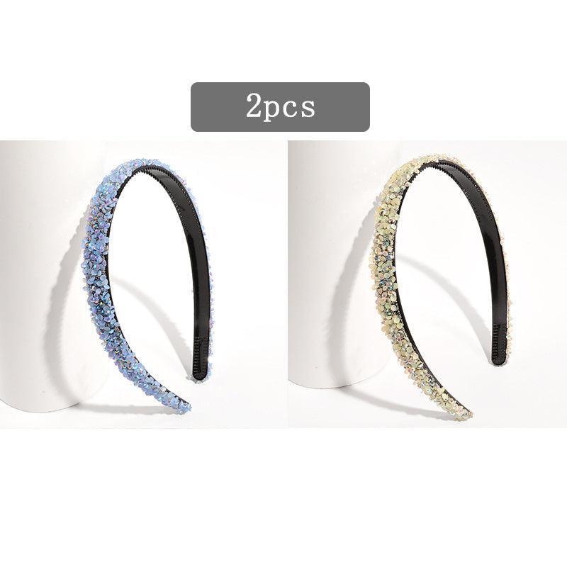 Vintage Thin Hairband Rhinestone Solid Sequin Headband