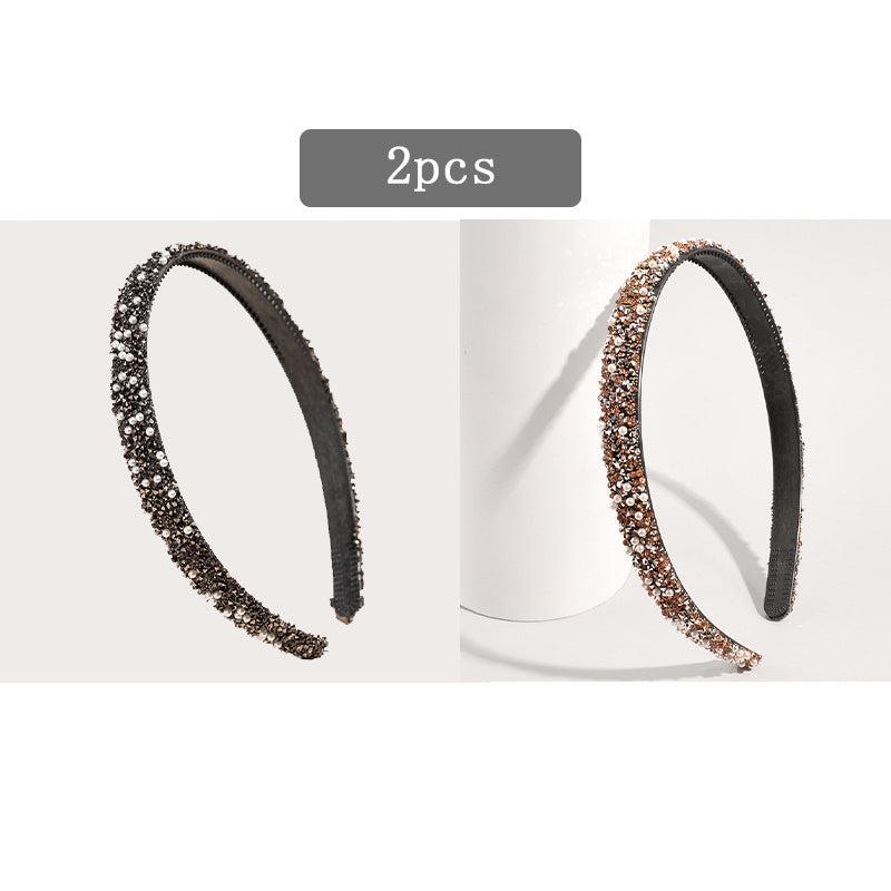 Vintage Thin Hairband Rhinestone Solid Sequin Headband