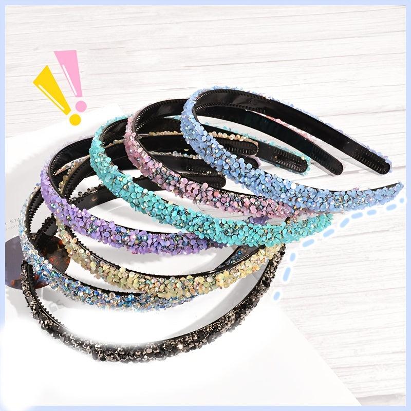 Vintage Thin Hairband Rhinestone Solid Sequin Headband