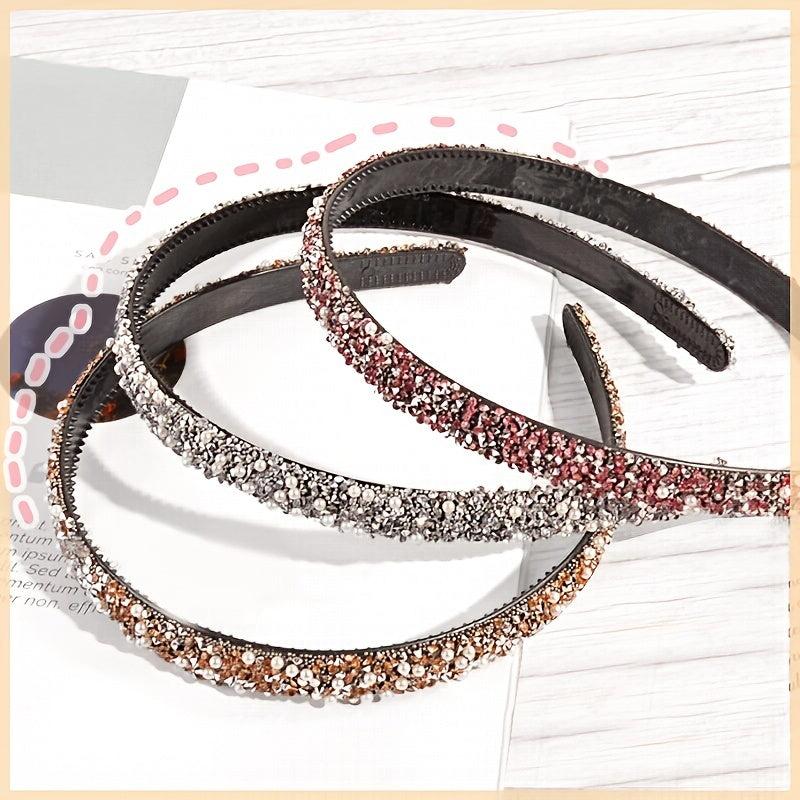 Vintage Thin Hairband Rhinestone Solid Sequin Headband