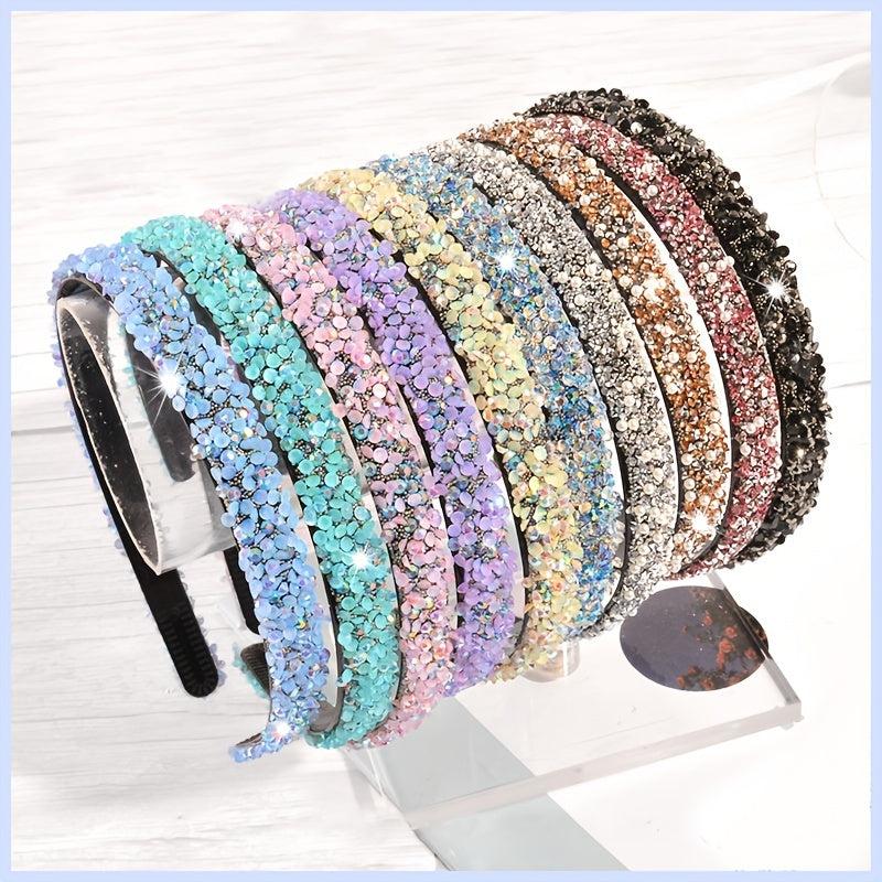 Vintage Thin Hairband Rhinestone Solid Sequin Headband