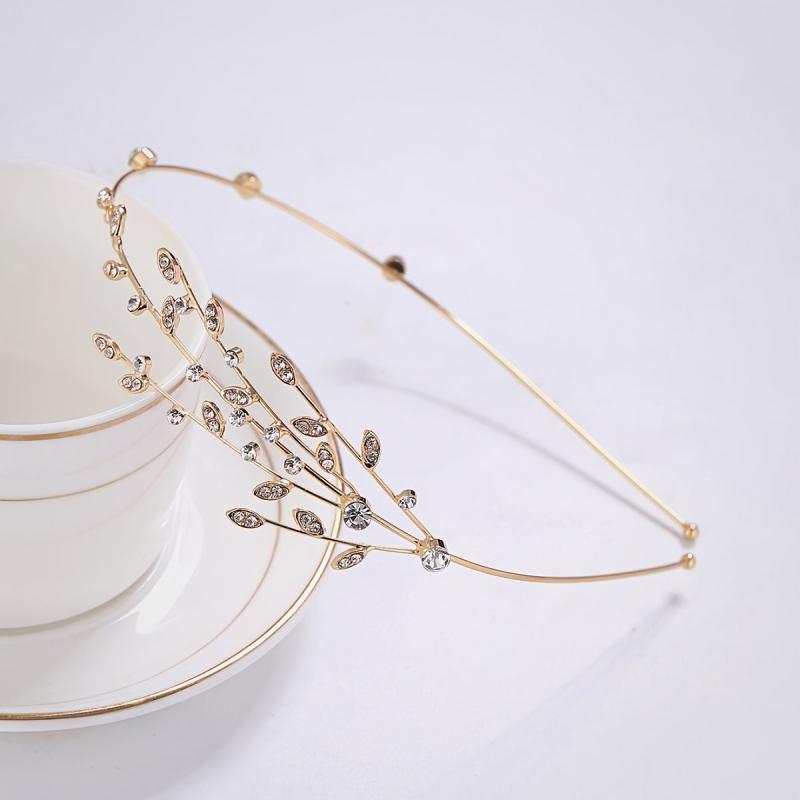 Rhinestone Branch Bridal Headband Silvery Gold Wedding Hairband