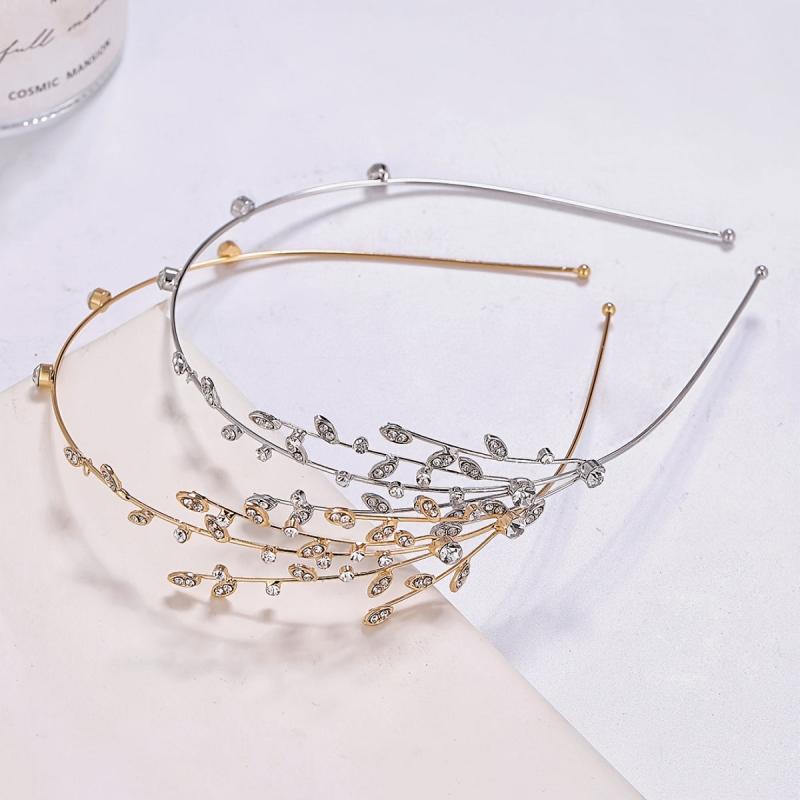 Rhinestone Branch Bridal Headband Silvery Gold Wedding Hairband