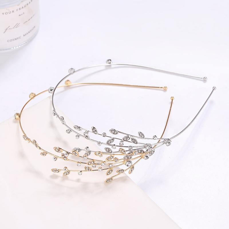Rhinestone Branch Bridal Headband Silvery Gold Wedding Hairband