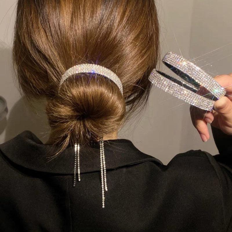 Rhinestone Tassel Round Hair Claw Clip Strong Grip for Thick Hair