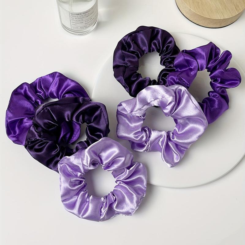 6pcs Purple Satin Scrunchies Hair Tie Ponytail Holder