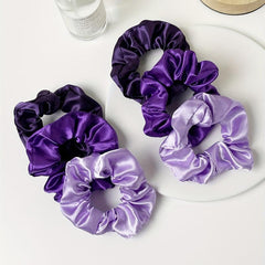 6pcs Purple Satin Scrunchies Hair Tie Ponytail Holder