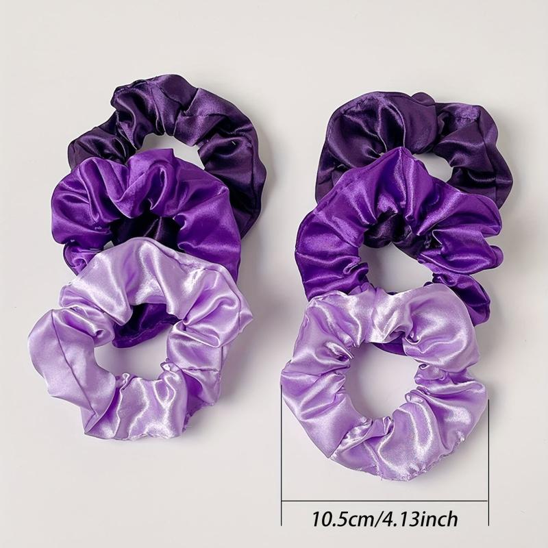 6pcs Purple Satin Scrunchies Hair Tie Ponytail Holder