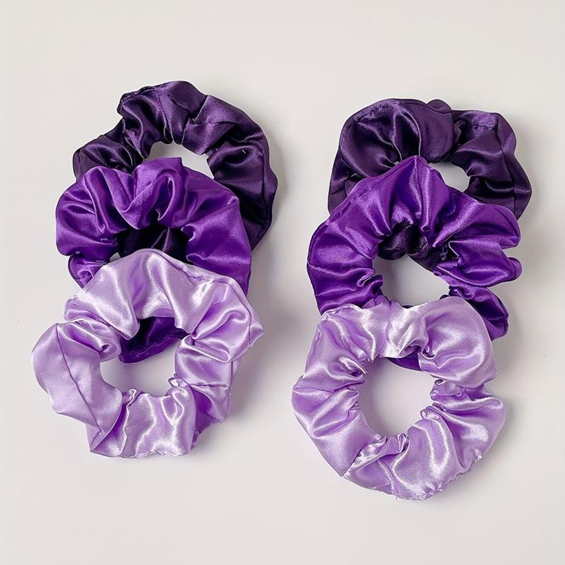 6pcs Purple Satin Scrunchies Hair Tie Ponytail Holder