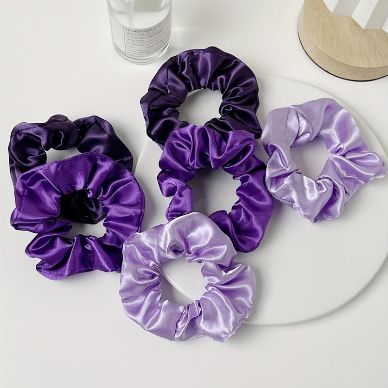 6pcs Purple Satin Scrunchies Hair Tie Ponytail Holder