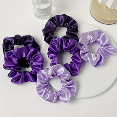 6pcs Purple Satin Scrunchies Hair Tie Ponytail Holder
