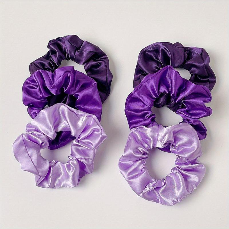 6pcs Purple Satin Scrunchies Hair Tie Ponytail Holder