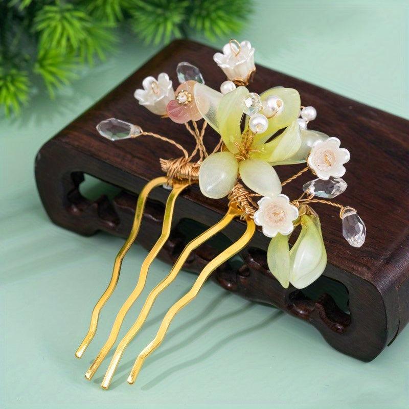 Glass Flower U-shaped Hairpin Ancient Style