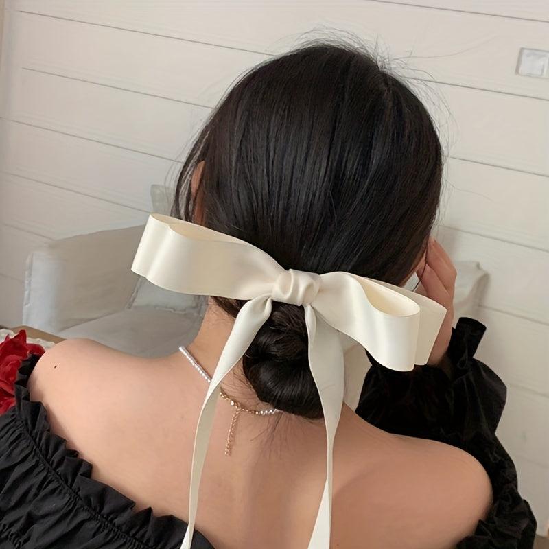 Satin Bowknot Streamer Hair Clip Y2K Hair Accessory