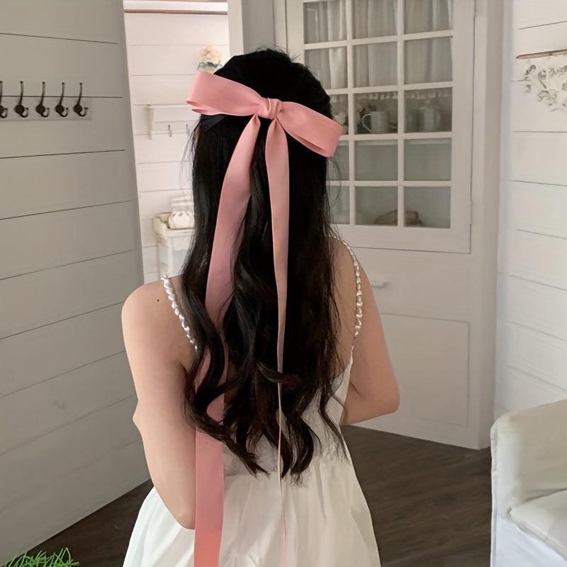 Satin Bowknot Streamer Hair Clip Y2K Hair Accessory
