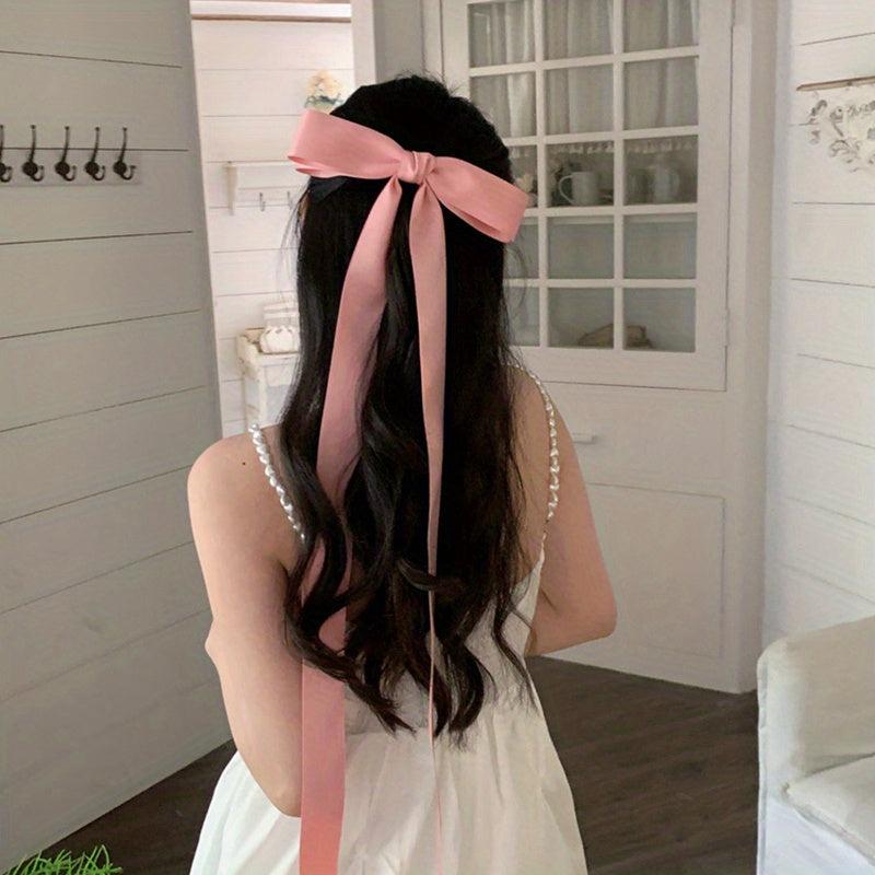 Satin Bowknot Streamer Hair Clip Y2K Hair Accessory