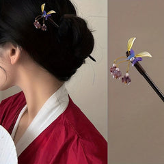 Butterfly Shape Hair Pin With Floral Pendant Chinese Style Hair Stick