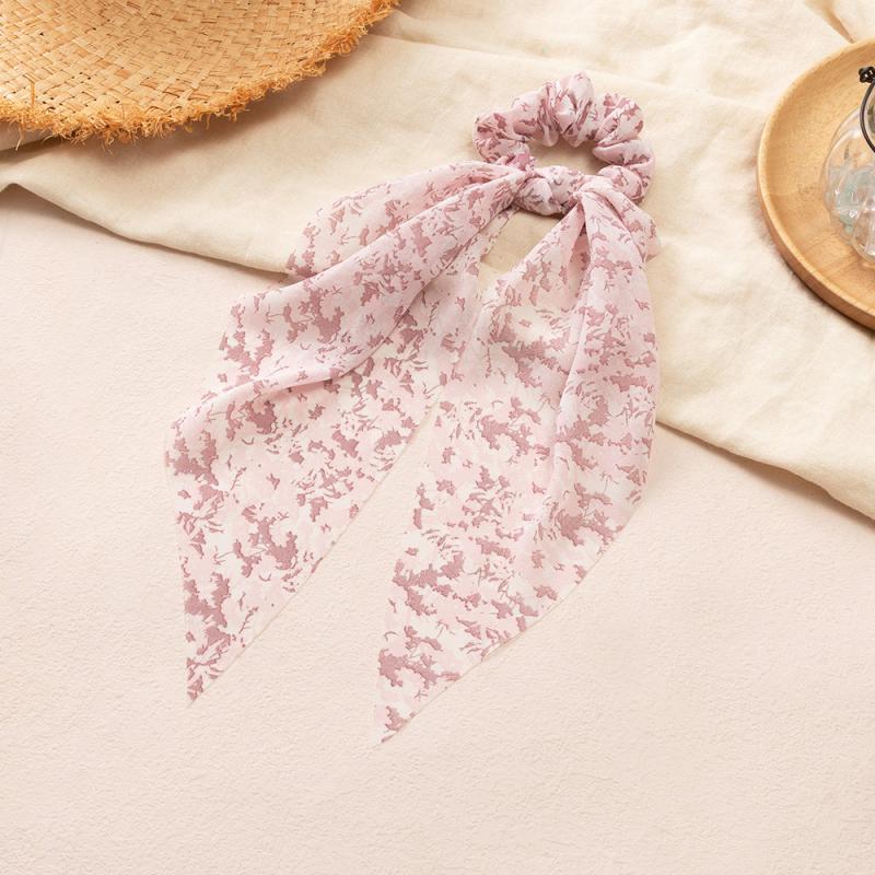 Floral Scarf Scrunchies Hair Ties With Ribbons