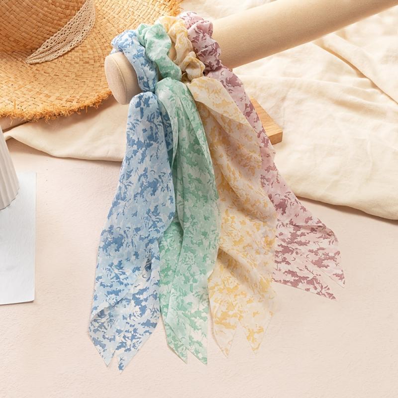 Floral Scarf Scrunchies Hair Ties With Ribbons