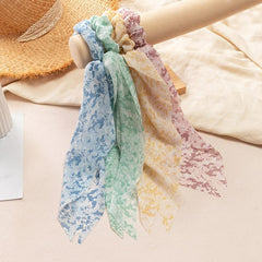 Floral Scarf Scrunchies Hair Ties With Ribbons