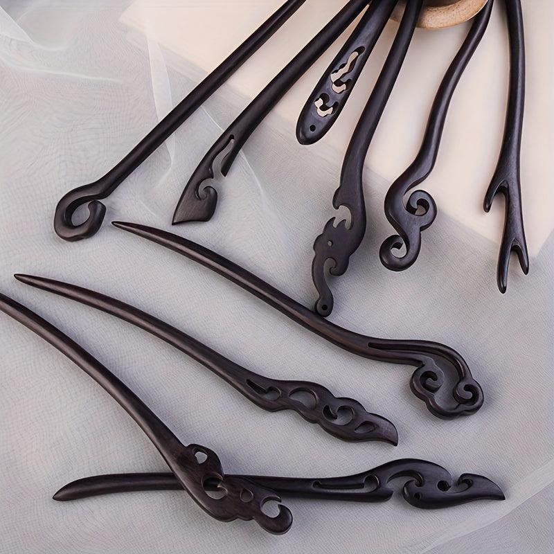 1PC Ebony Hairpin Chinese Classic Hairpin Pin Head Decoration