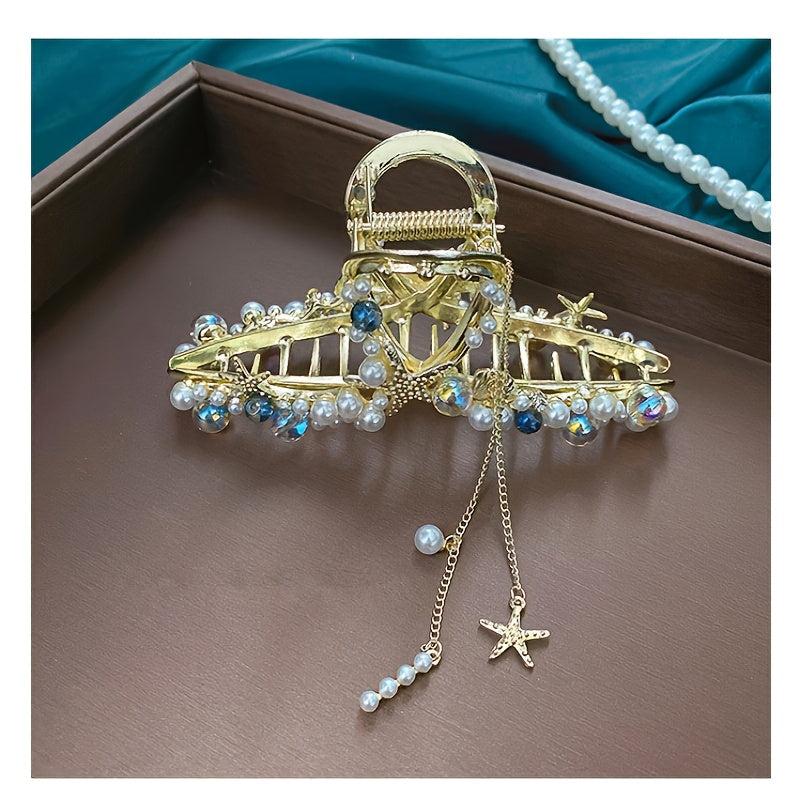 Faux Pearl Tassel Starfish Hair Claw Clip Strong Hold Grip Hair Jaw Clip