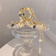 Faux Pearl Tassel Starfish Hair Claw Clip Strong Hold Grip Hair Jaw Clip