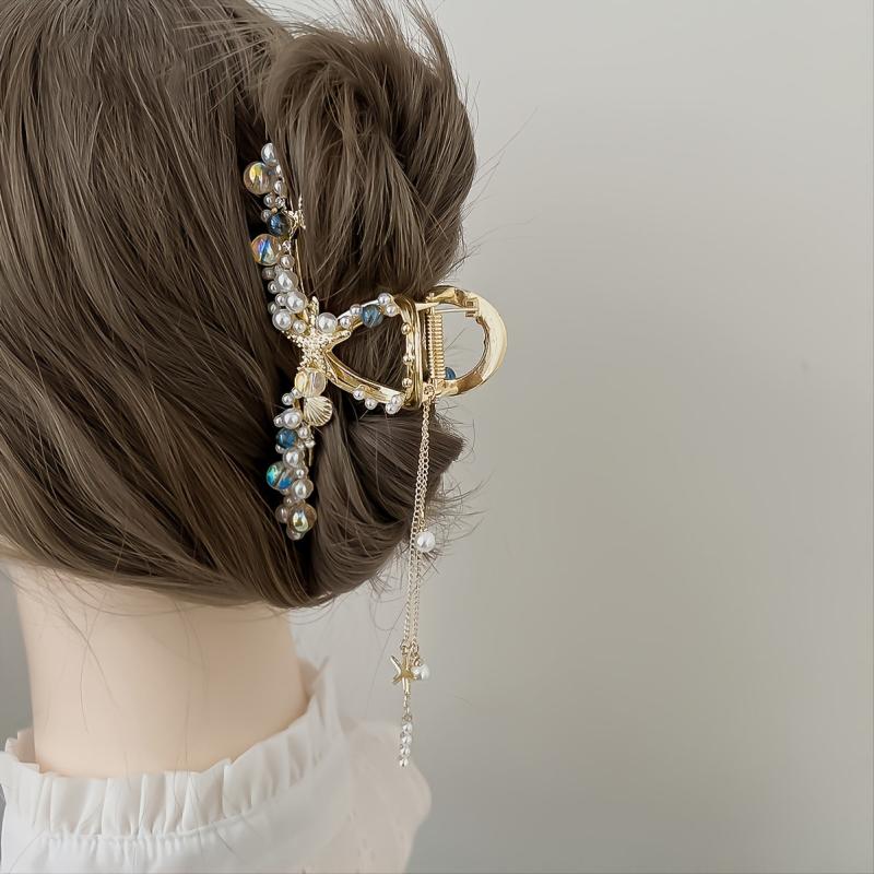 Faux Pearl Tassel Starfish Hair Claw Clip Strong Hold Grip Hair Jaw Clip