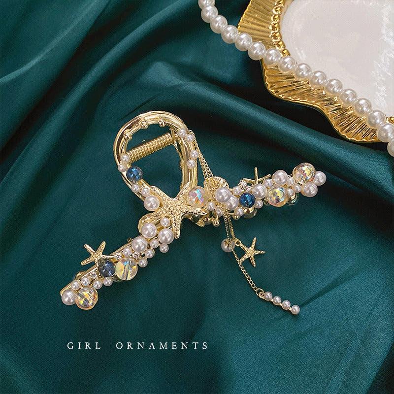 Faux Pearl Tassel Starfish Hair Claw Clip Strong Hold Grip Hair Jaw Clip