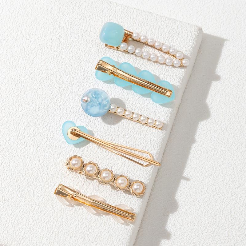 6pcs Love Heart Faux Pearl Acrylic Hair Clip Vintage Hair Accessories