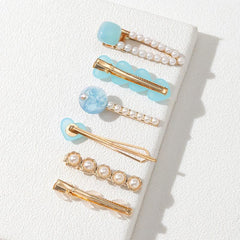 6pcs Love Heart Faux Pearl Acrylic Hair Clip Vintage Hair Accessories