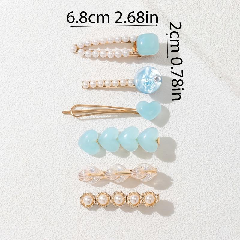 6pcs Love Heart Faux Pearl Acrylic Hair Clip Vintage Hair Accessories