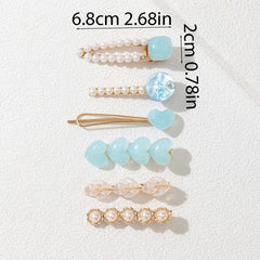 6pcs Love Heart Faux Pearl Acrylic Hair Clip Vintage Hair Accessories