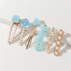 6pcs Love Heart Faux Pearl Acrylic Hair Clip Vintage Hair Accessories