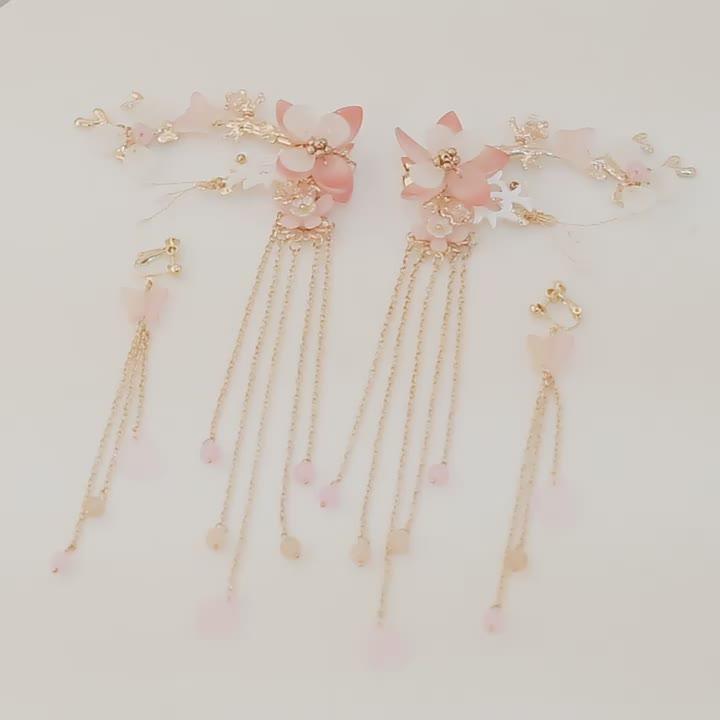 Chinese Style Flower Hair Clips & Earrings Set