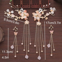 Chinese Style Flower Hair Clips & Earrings Set