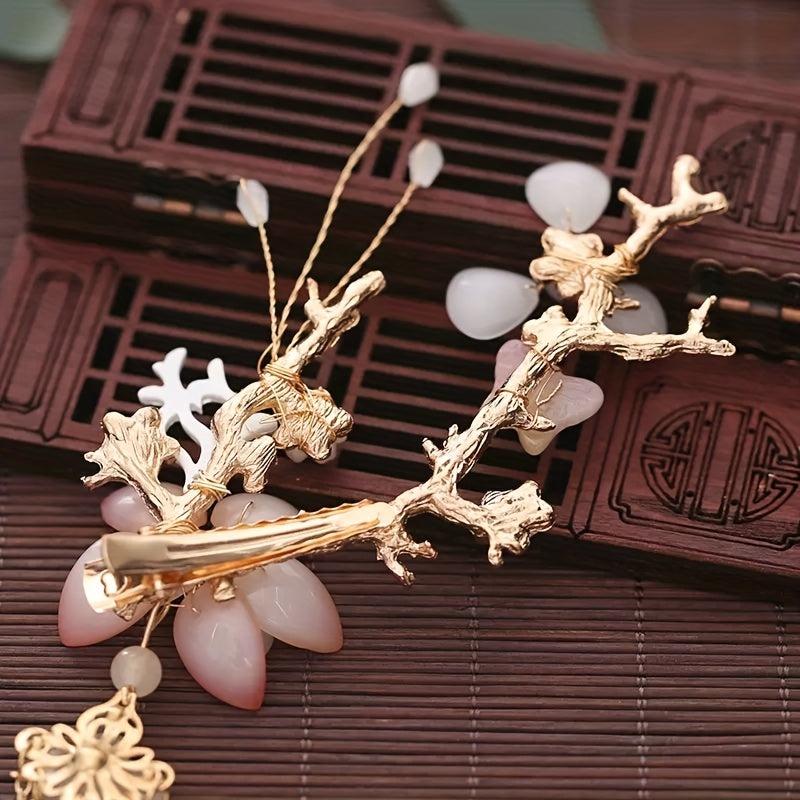 Chinese Style Flower Hair Clips & Earrings Set