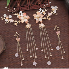 Chinese Style Flower Hair Clips & Earrings Set
