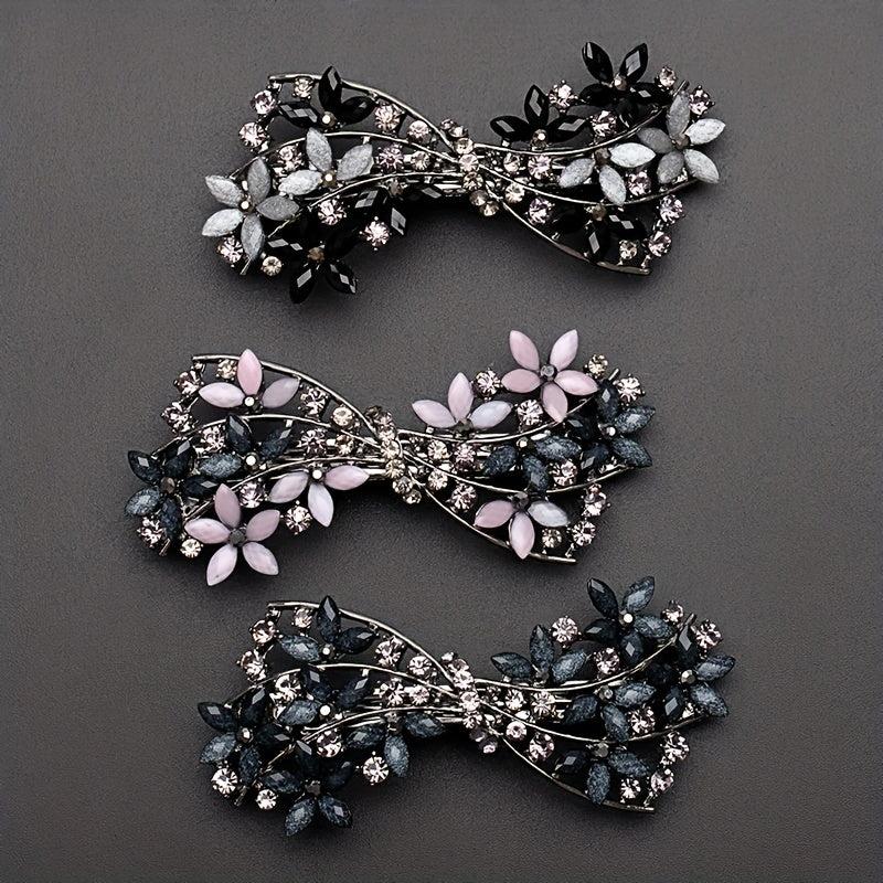 Retro Floral Hair Clip Rhinestone Daisies Barrette