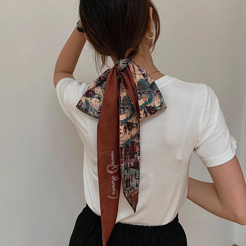 Vintage French Silk Hair Band Bow Knot Scrunchies Elastic Ties