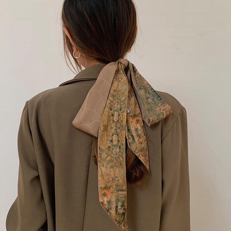 Vintage French Silk Hair Band Bow Knot Scrunchies Elastic Ties
