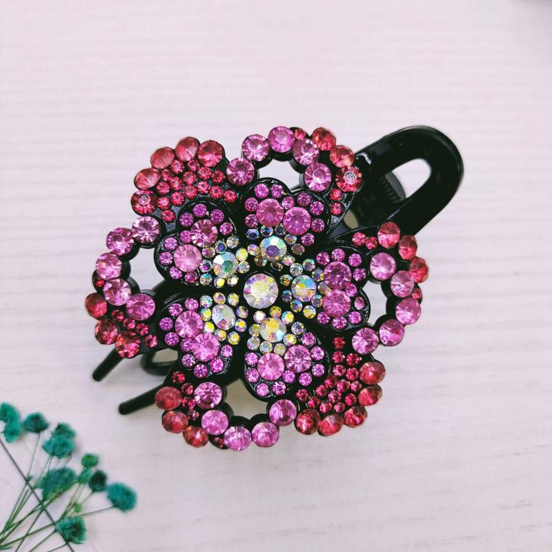 Vintage Rhinestone Flower Hair Clip for Women Girls